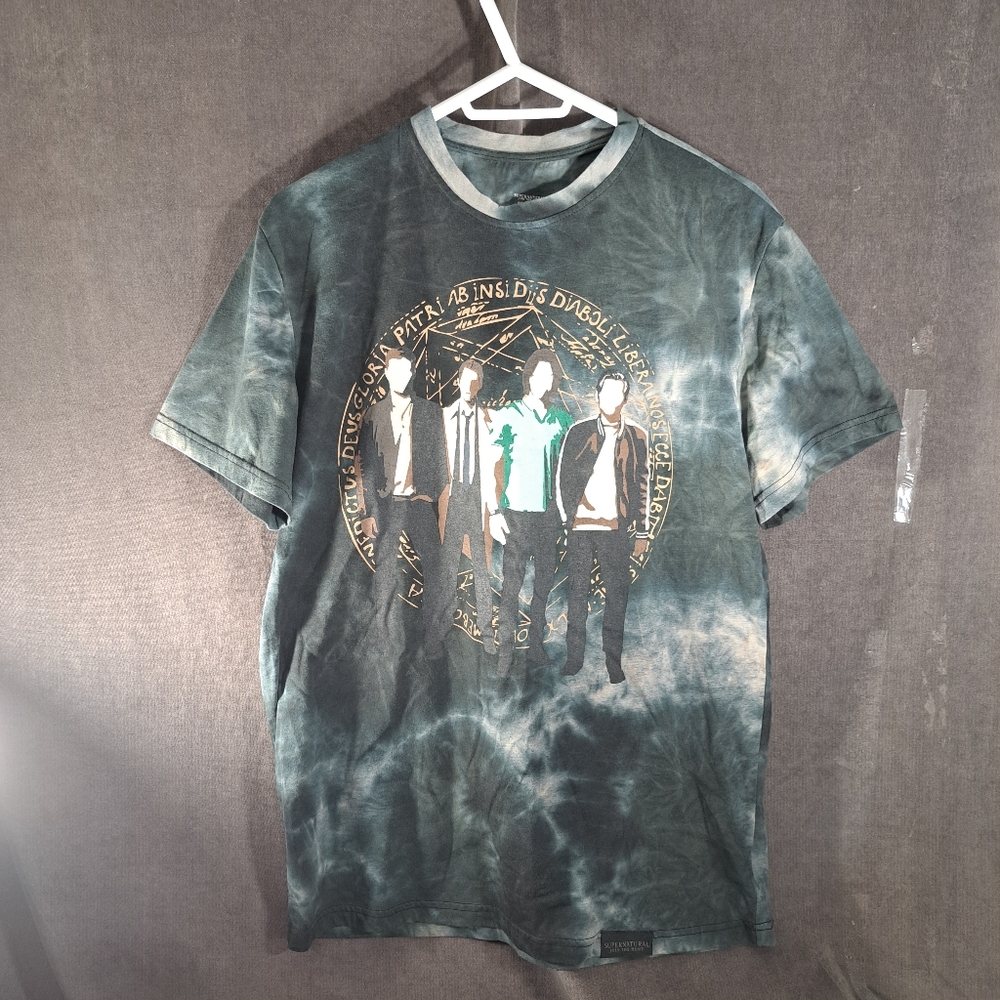 Supernatural Join The Hunt Black Grey Tie Dye Team Free Will Graphic Tee VG L